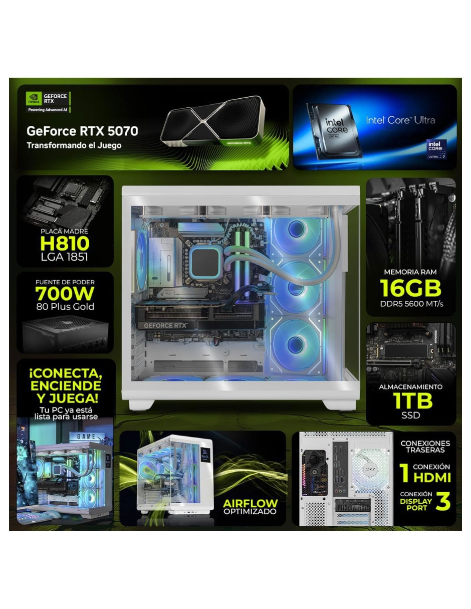 Computadora Gamer Xtreme PC Gaming DXTU732GB55070T5 Full HD Intel Core Ultra 7 265K NVIDIA GeForce RTX 5070 16 GB RAM 1 TB SSD