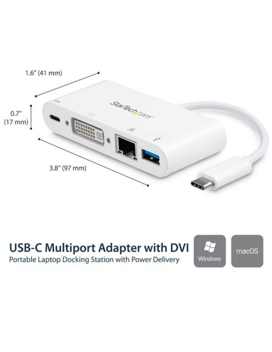 Adaptador Multipuertos USB-C para Laptops Docking Station USB Tipo C DVI GbE con Hub Concentrador USB 3.0 Startech.com Adaptador Multipuertos USB-C para Laptops Docking Station USB Tipo C DVI GbE con Hub Concentrador USB 3.0 Startech.com
