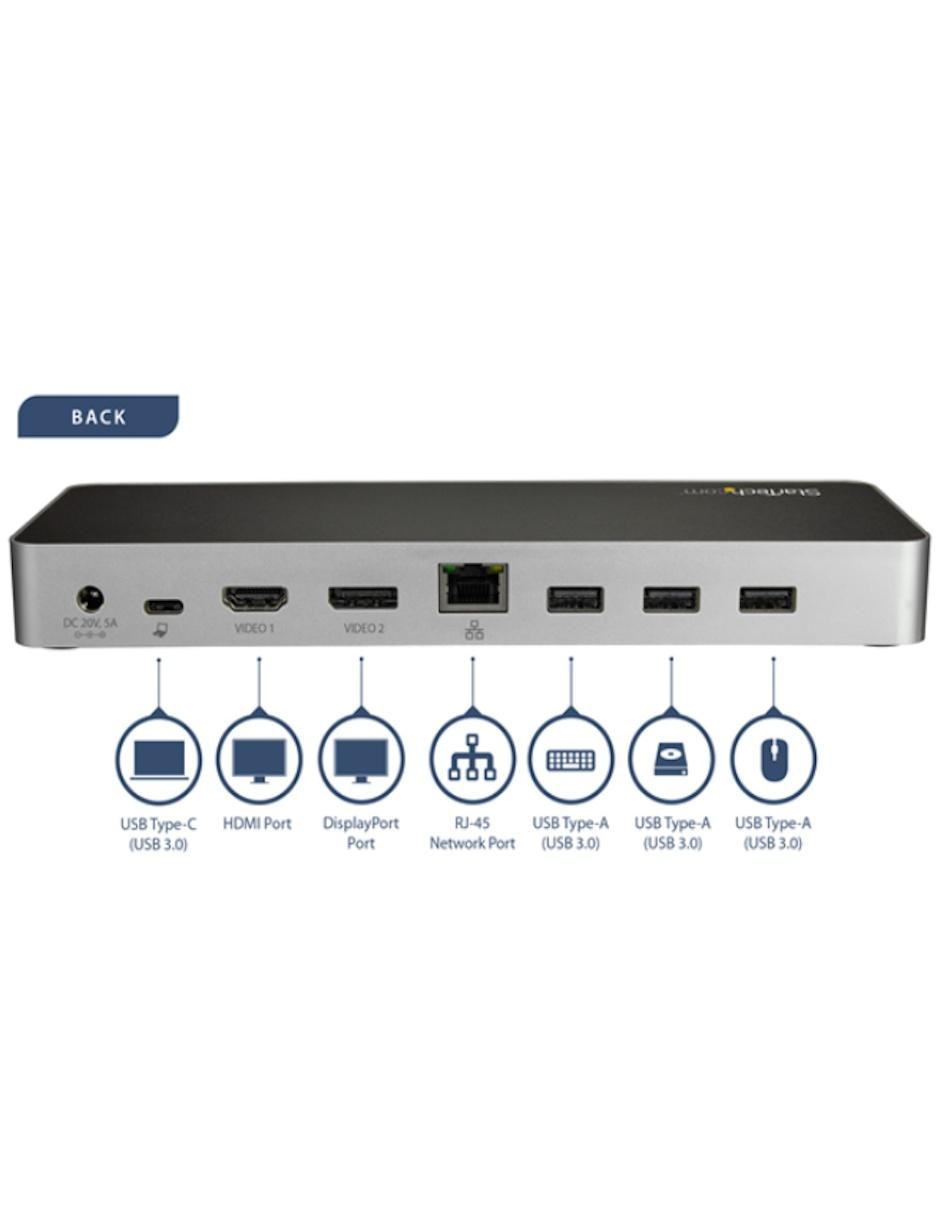 Docking Station para Laptops USB-C Replicador de Puertos USB Tipo C para 2 Pantallas 4K con PD DP y HDMI para MacBook Startech.com