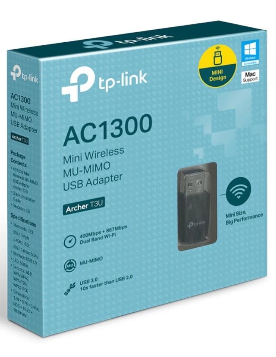 Adaptador Inalámbrico USB TP-Link Archer T3U Dual Band 802.11ac 1300Mbps Adaptador Inalámbrico USB TP-Link Archer T3U Dual Band 802.11ac 1300Mbps