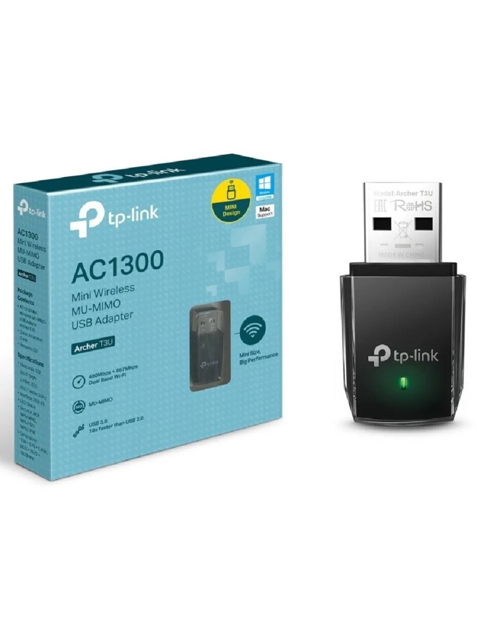 Adaptador Inalámbrico USB TP-Link Archer T3U Dual Band 802.11ac 1300Mbps 3