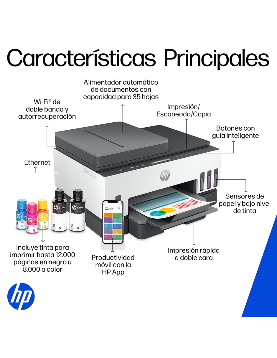 Multifuncional HP Smart Tank 750 de tinta continua alámbrica a color