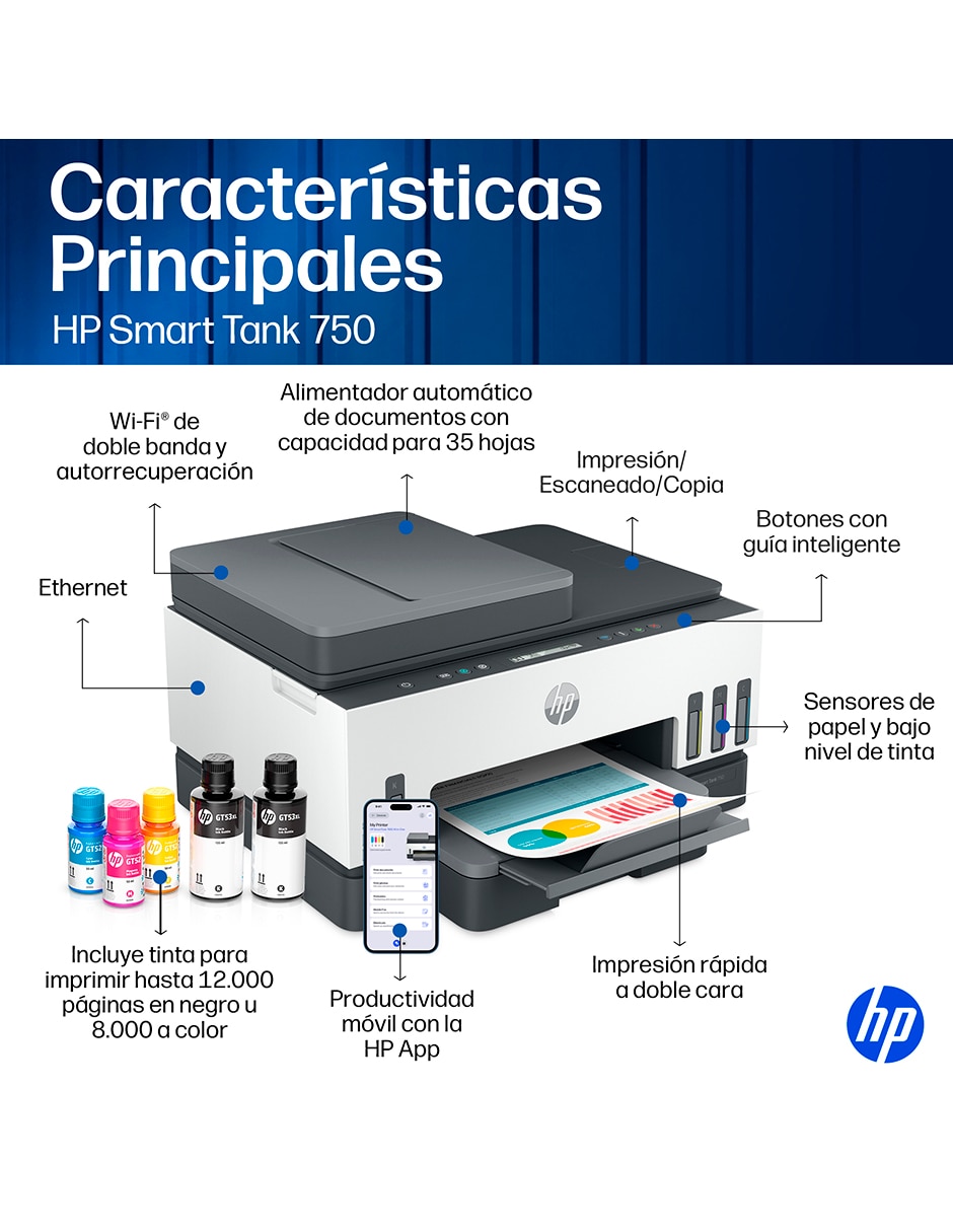 Multifuncional Smart Tank 750 de tinta continua alámbrica a color 13