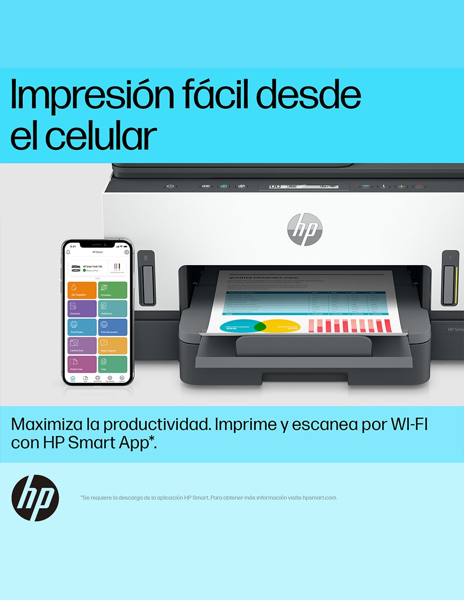 Multifuncional HP Smart Tank 750 de tinta continua alámbrica a color