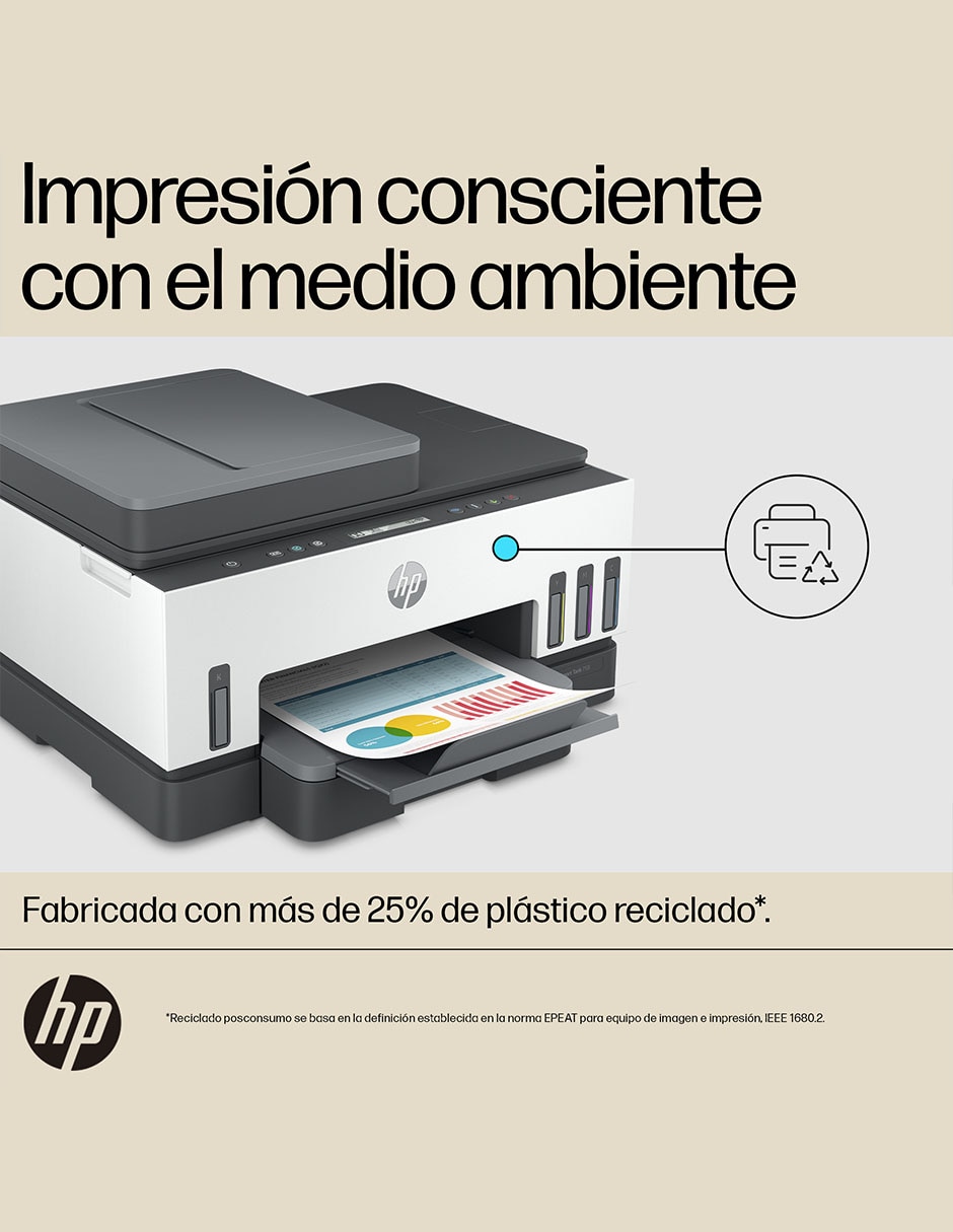 Multifuncional HP Smart Tank 750 de tinta continua alámbrica a color