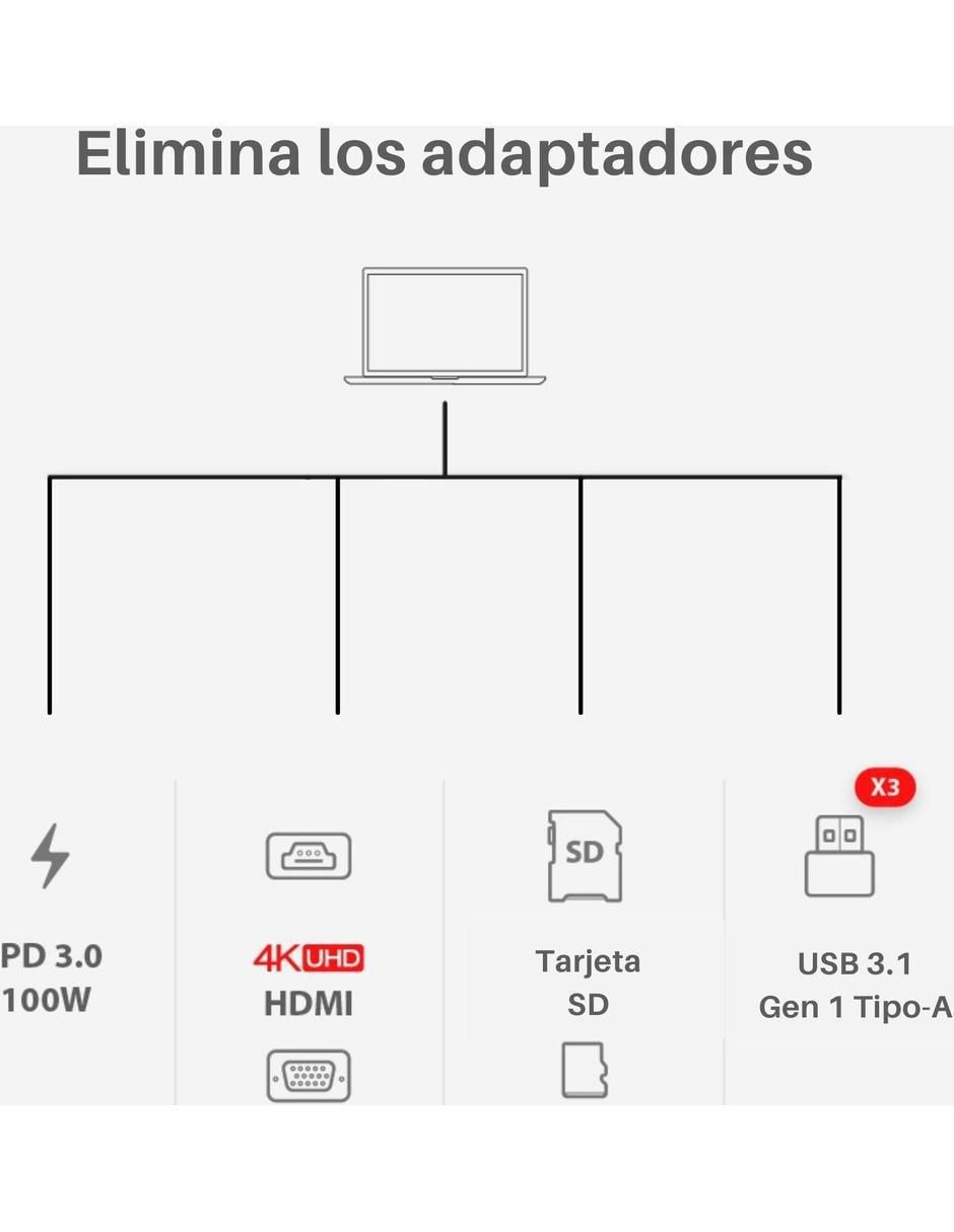 Adaptador 8 en 1 Hub A08 USB-C 3
