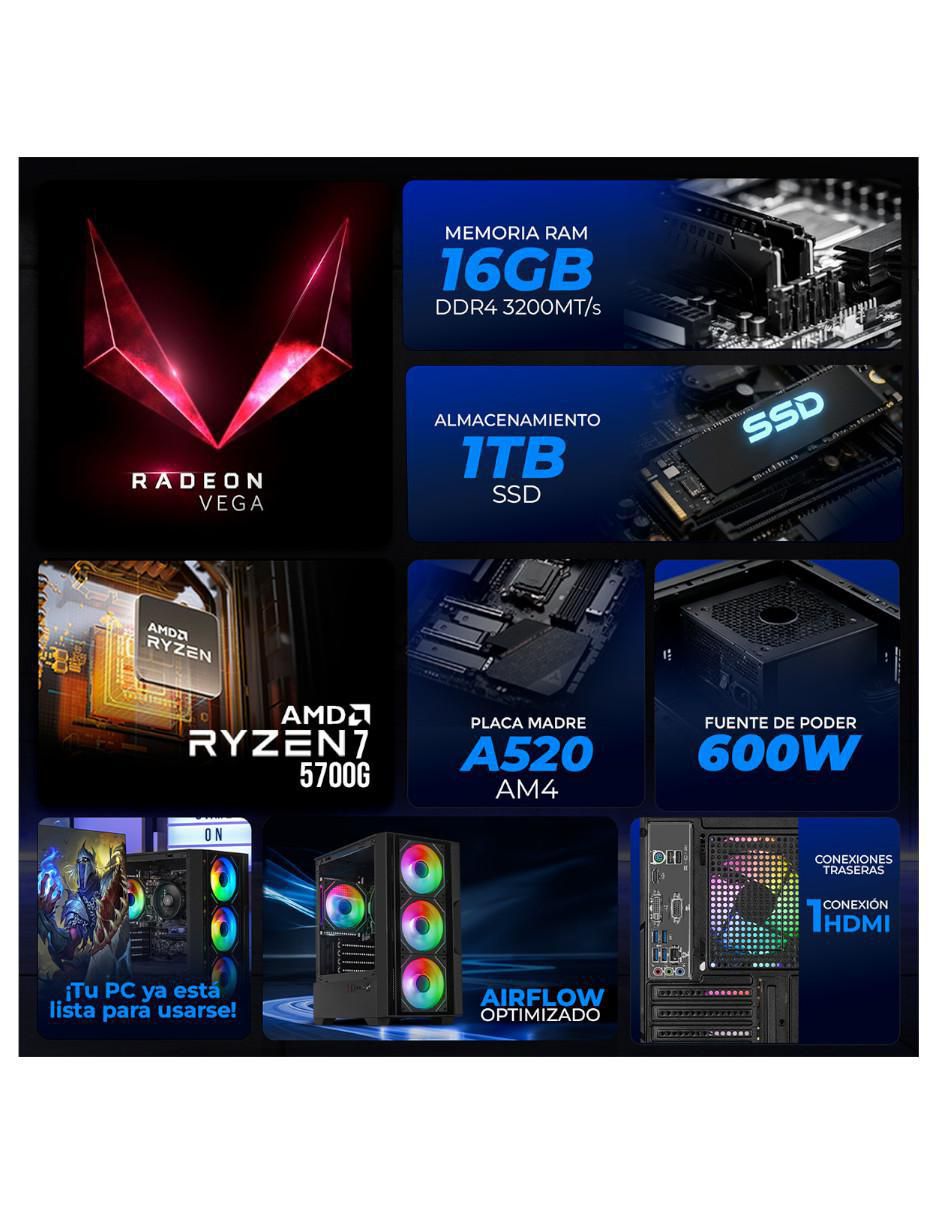Torre gamer Xtreme Pc Gaming XTXZR716GBRENOIR AMD Ryzen 7 AMD Radeon 16 GB RAM 1 TB SSD