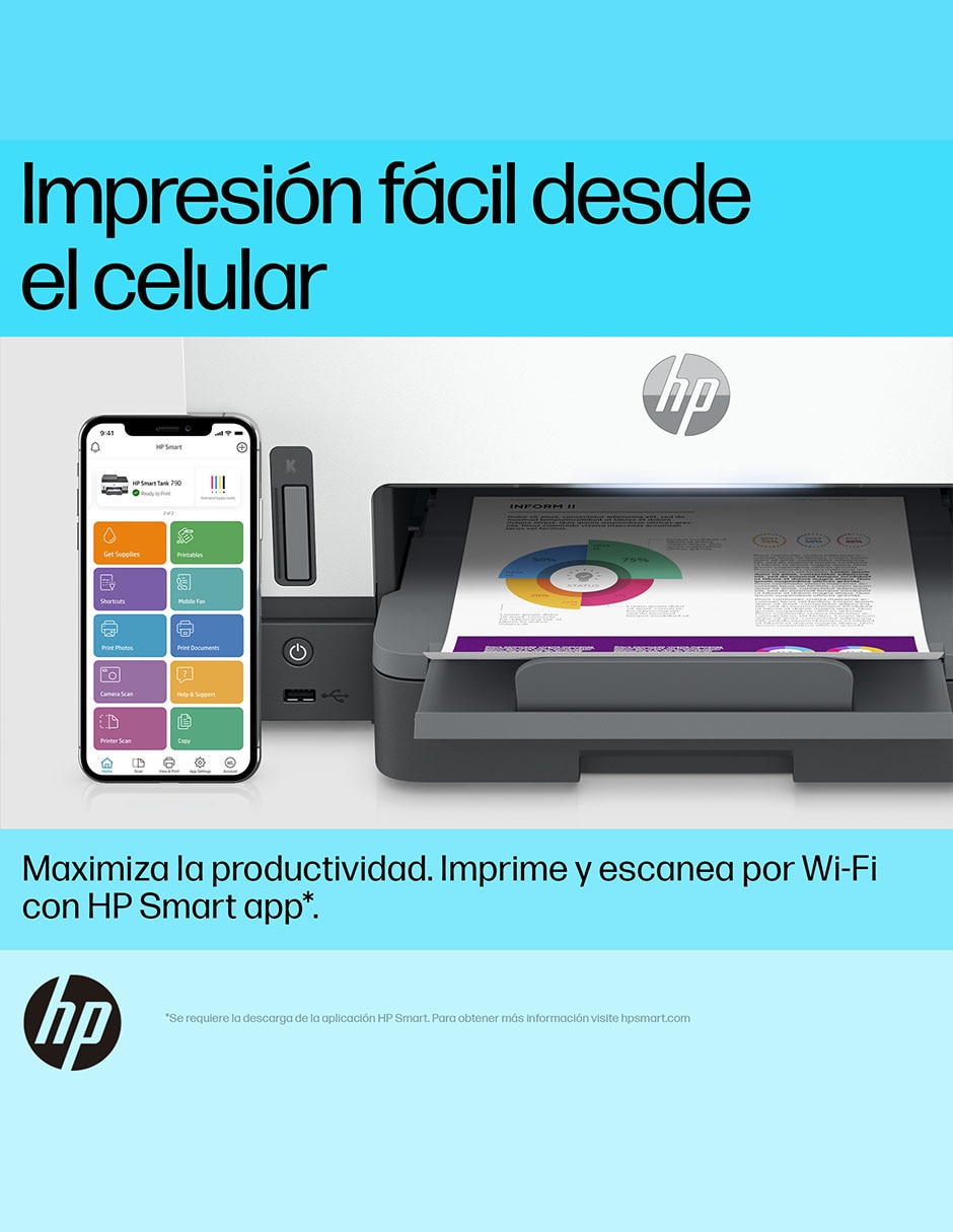 Multifuncional Hp Smart tank 790 de tinta continua alámbrica a color