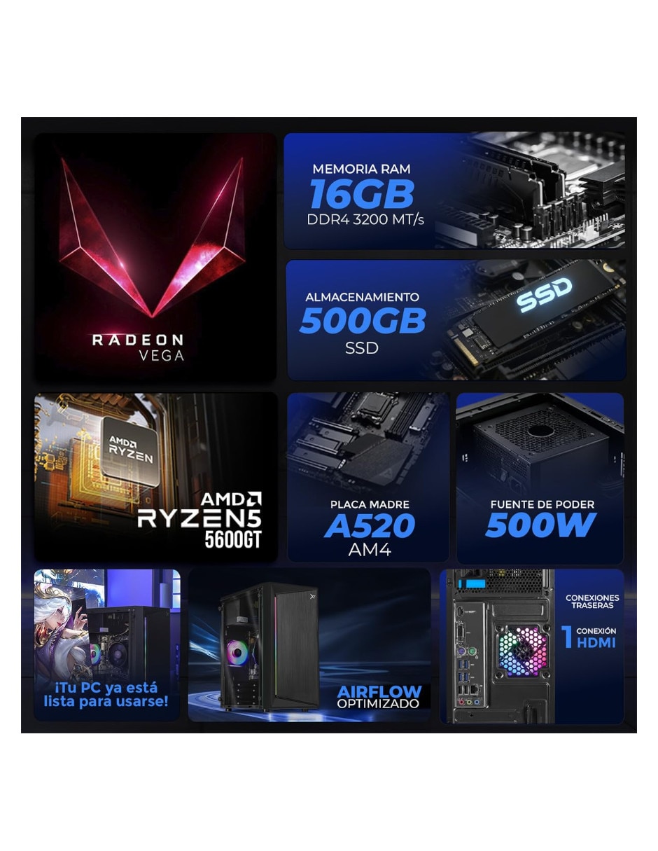 Computadora gamer XTACR516GBRENOIR AMD Ryzen 5 AMD Radeon Graphics 16 GB 500 GB 5