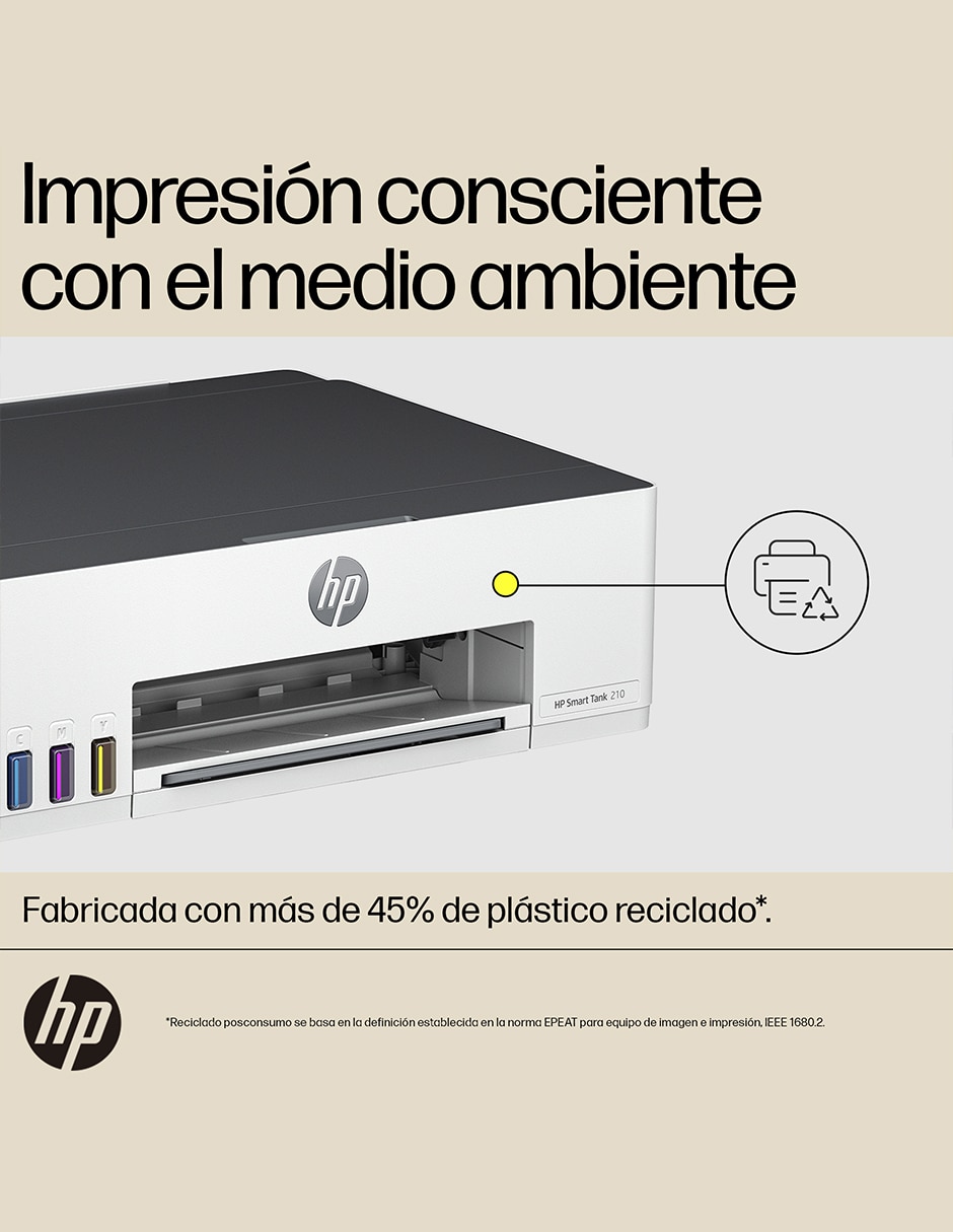 Impresora térmica HP modelo Smart Tank 210 de tanques inalámbrica a color
