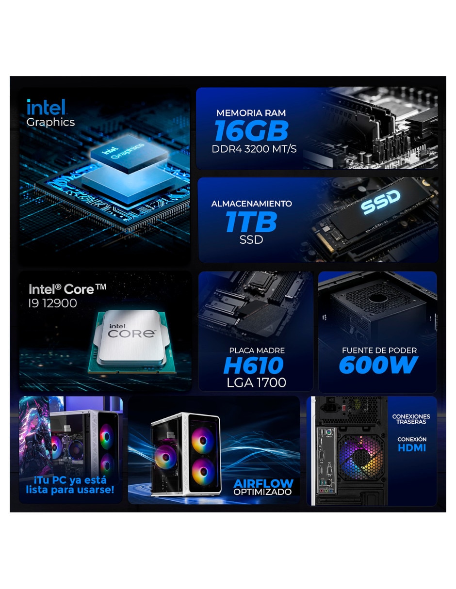 Computadora gamer XTPCI932GBHD770W Intel Core i9 Intel UHD 770 16 GB Ram 1 TB SSD
