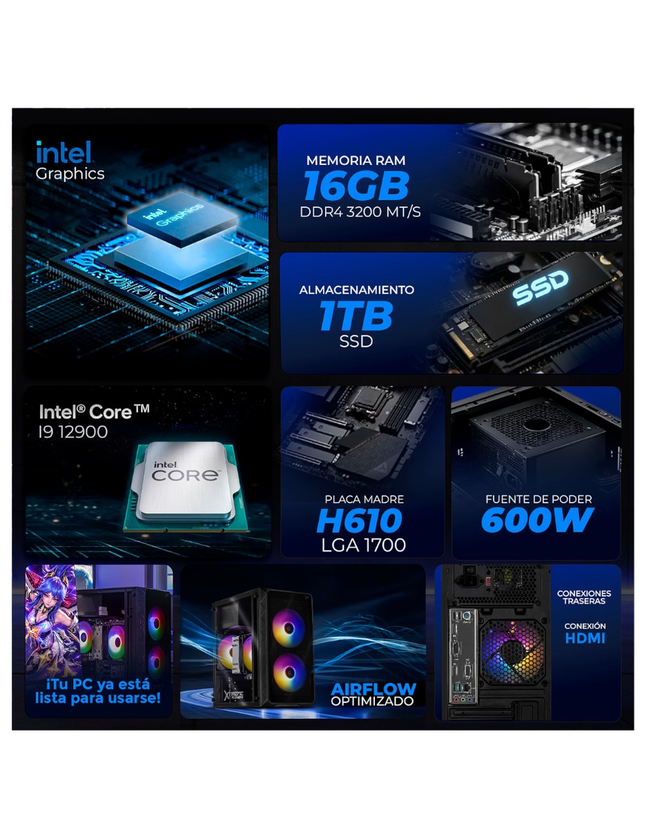 Computadora gamer XTPCI932GBHD770MB27 pulgadas Full HD Intel Core i9 Intel UHD 770 16 GB Ram1 TB SSD