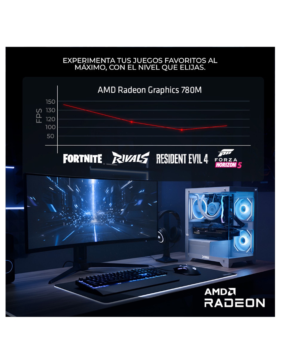 Computadora gamer XTPCR732GB5780MKW AMD Ryzen 7 AMD AMD Radeon 780M 16 GB RAM 500 GB SSD 7