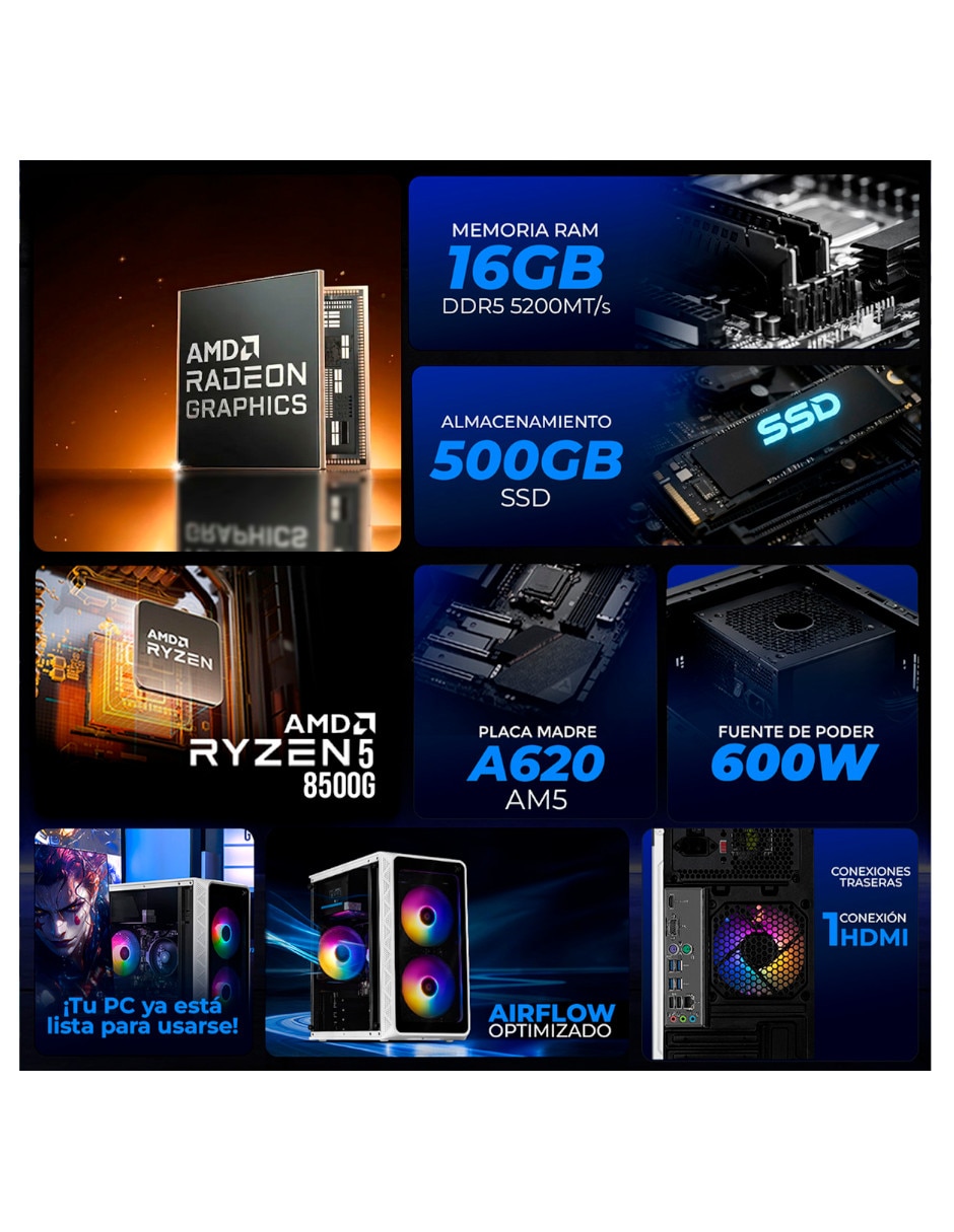Computadora de escritorio Xtreme Pc Gaming XTPCR516GB5740MKW AMD Ryzen 5 AMD Radeon 740M 16 GB RAM 500 GB SSD