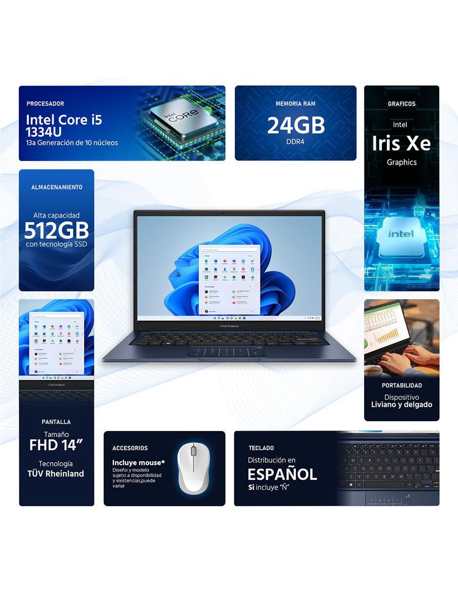 Laptop Asus Vivobook 14 pulgadas Full HD Intel Core i5 Intel Iris XE 24 GB RAM 512 GB SSD