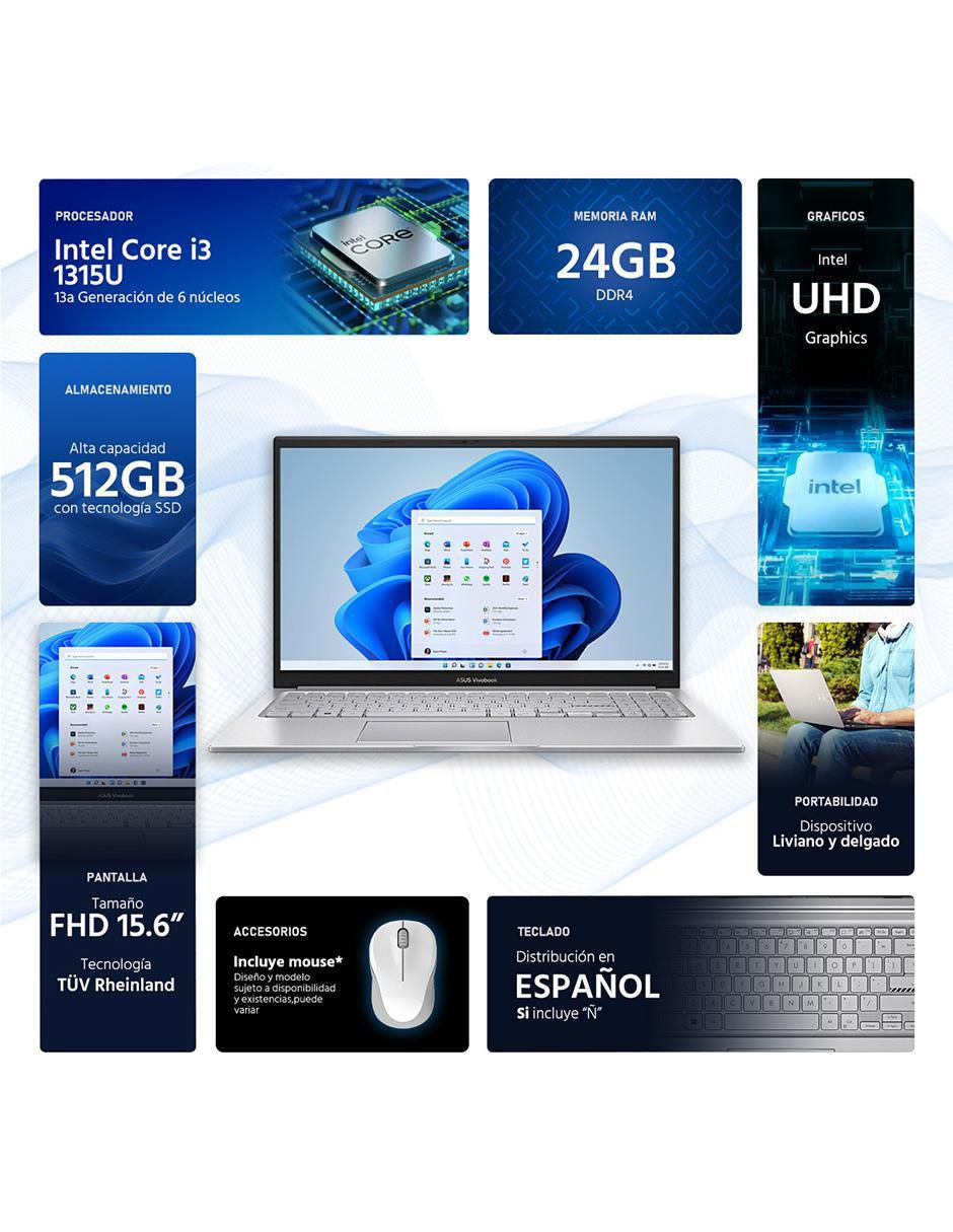 Laptop vivobook 15 15.6 pulgadas full hd intel core i3 integradas 24 gb ram 512 gb ssd 5