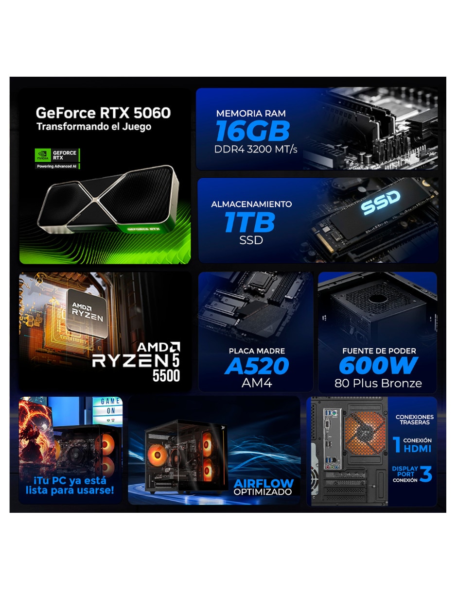 Computadora gamer XTPCR516GB4060MKB 23.8 pulgadas Full HD AMD Ryzen 5 NVIDIA GeForce RTX 5060 16 GB RAM 1 TB SSD