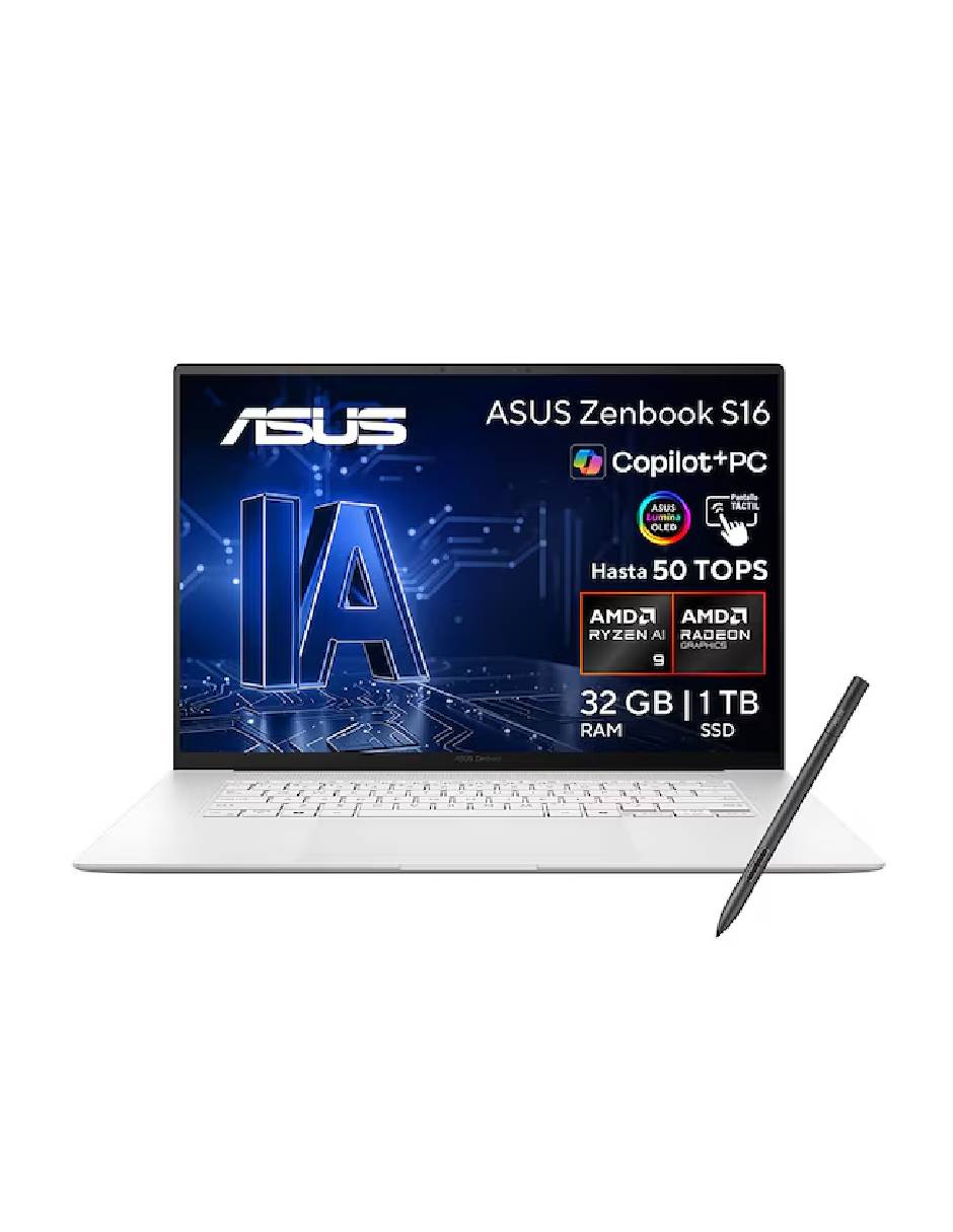 Laptop touch Zenbook S 16 16 pulgadas 3K AMD Ryzen AI 9 AMD Radeon 890M 32 GB RAM 1 TB SSD 1