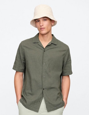 Camisa casual de lino manga corta para hombre