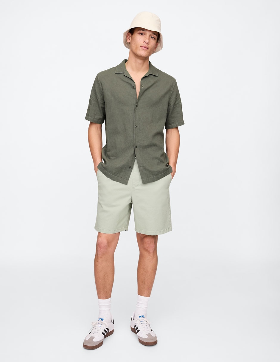 Camisa casual de lino manga corta para hombre