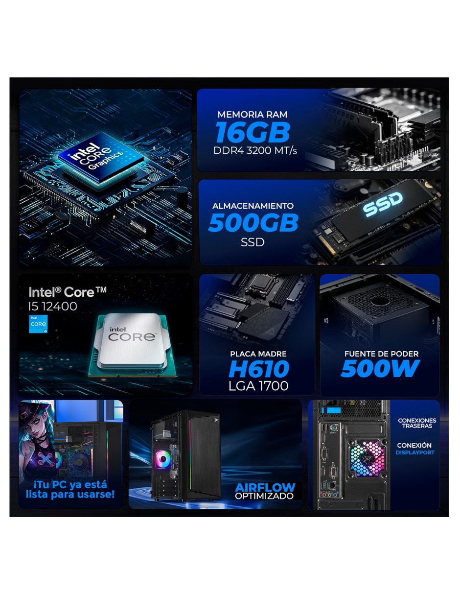 Computadora gamer xtpci516gbhd730ubv1 intel core i5 intel uhd 16 gb 500 gb 5