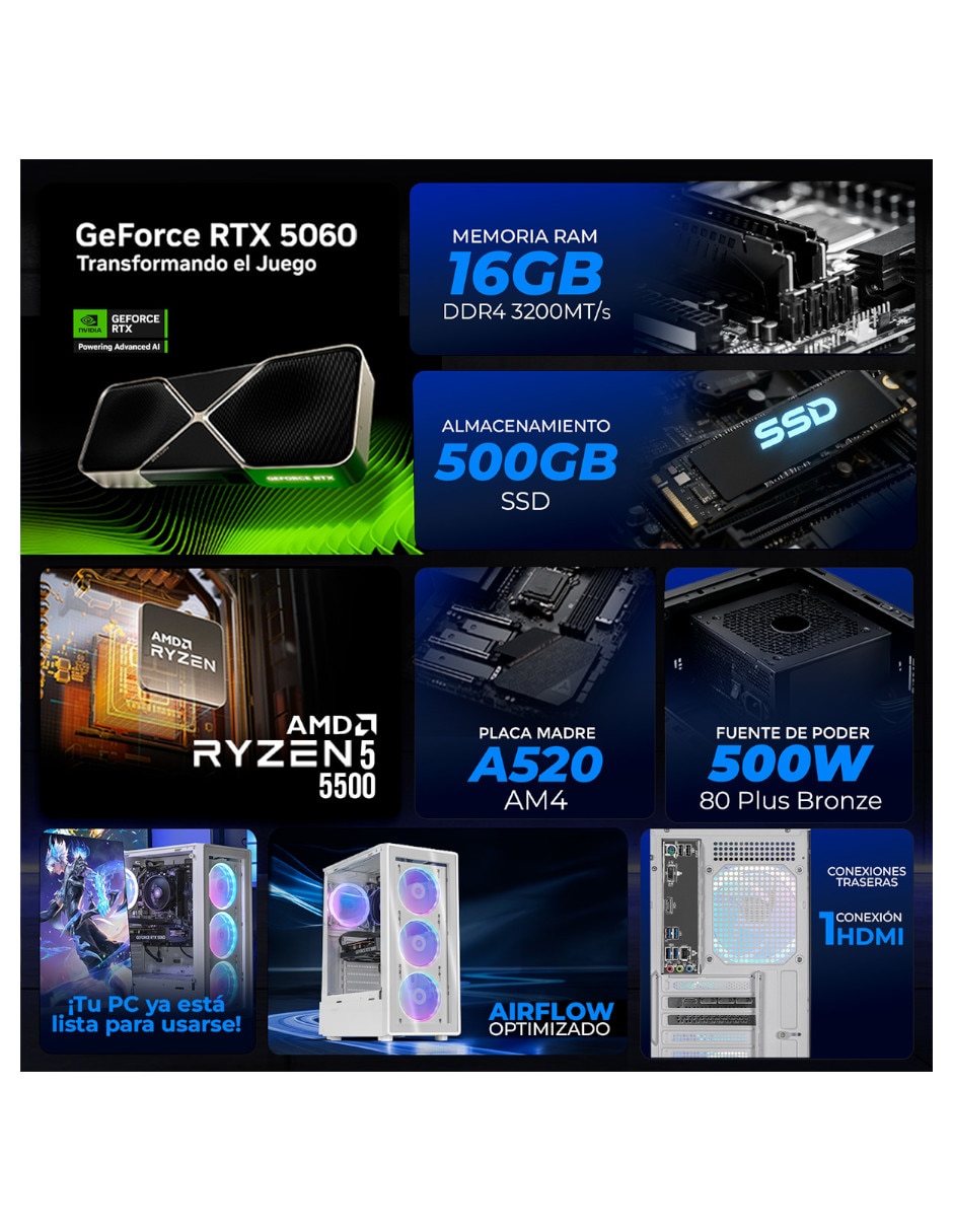 Computadora gamer Xtreme Pc Gaming XTPCR532GB4060MDW 23.8 pulgadas Full HD AMD Ryzen 5 NVIDIA GeForce RTX 5060 16 GB RAM 500 GB SSD