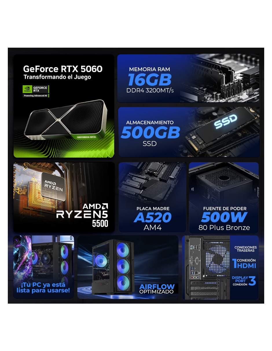 Computadora gamer Xtreme Pc Gaming xtpcr532gb4060mdb 23.8 pulgadas full HD AMD Ryzen 5 Nvidia geforce rtx 5060 16 GB RAM 500 GB SSD
