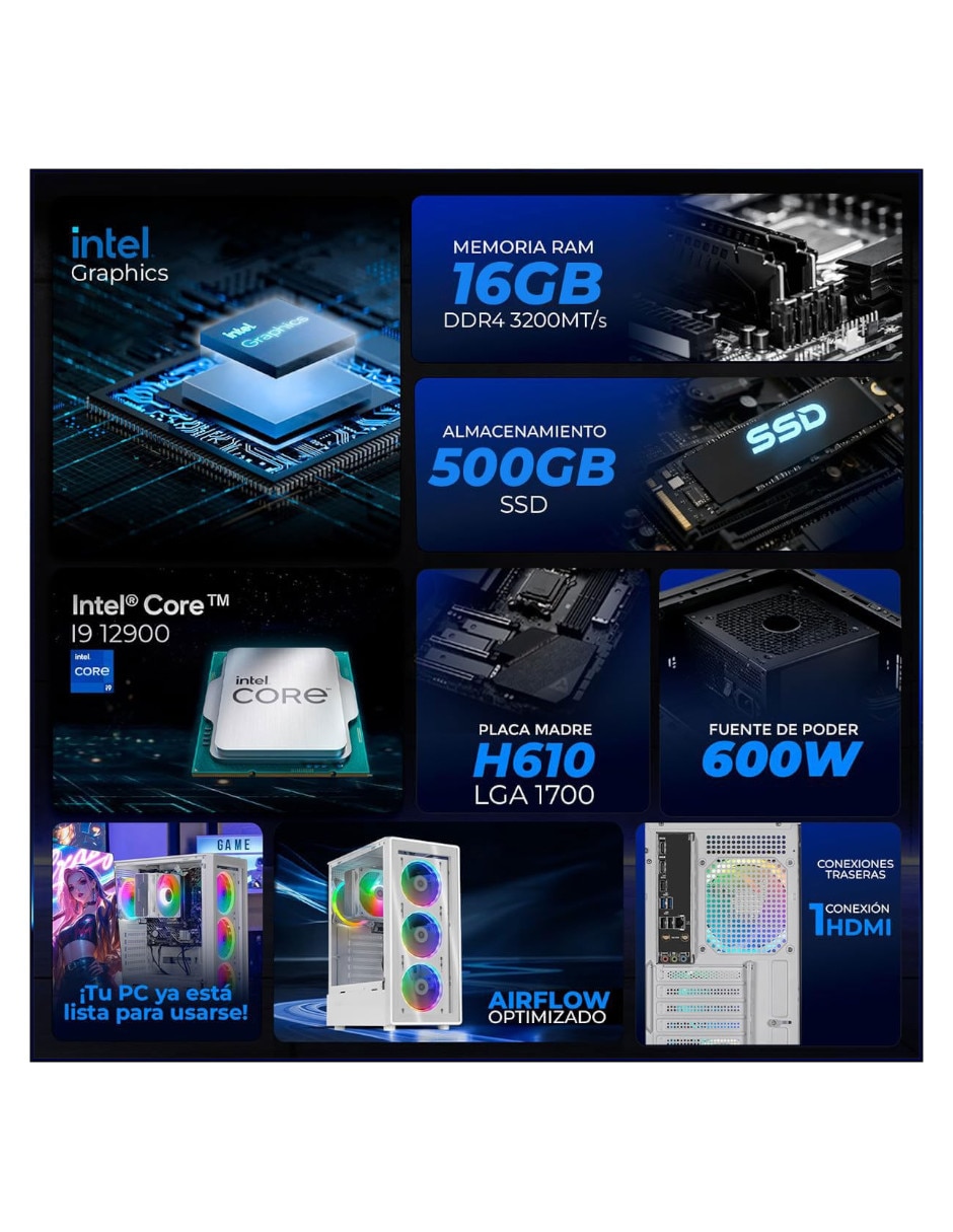 Computadora gamer XTPCI932GBHD770MDW 27 pulgadas Full HD Intel Core i9 Intel UHD 770 32 GB RAM 500 GB SSD