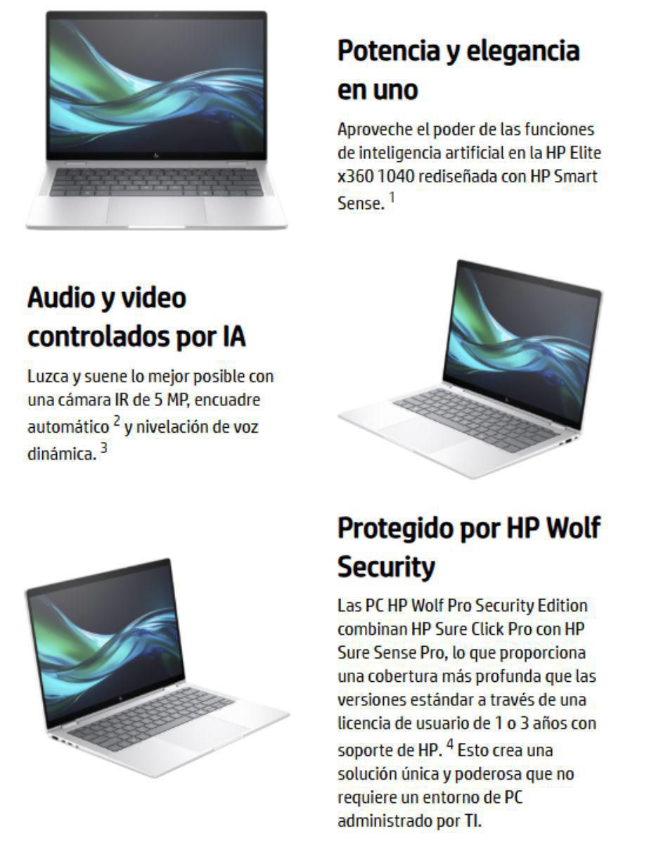 Laptop Touch ELITE x360 1040 G11 14 pulgadas WUXGA Intel core ultra 7 Intel Arc 16 GB RAM 512 GB 11
