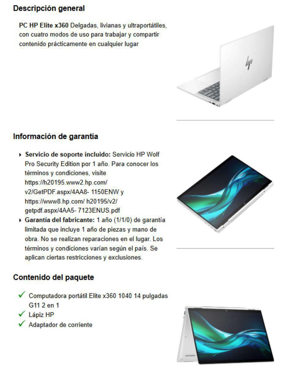 Laptop Touch ELITE x360 1040 G11 14 pulgadas WUXGA Intel core ultra 7 Intel Arc 16 GB RAM 512 GB 10