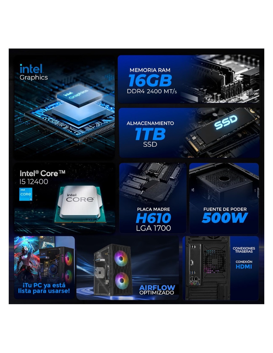 Computadora gamer XTACI516GBHD730MFB 23.8 pulgadas Full HD Intel Core i5 Intel UHD Graphics 730 16 GB RAM 1 TB SSD 7