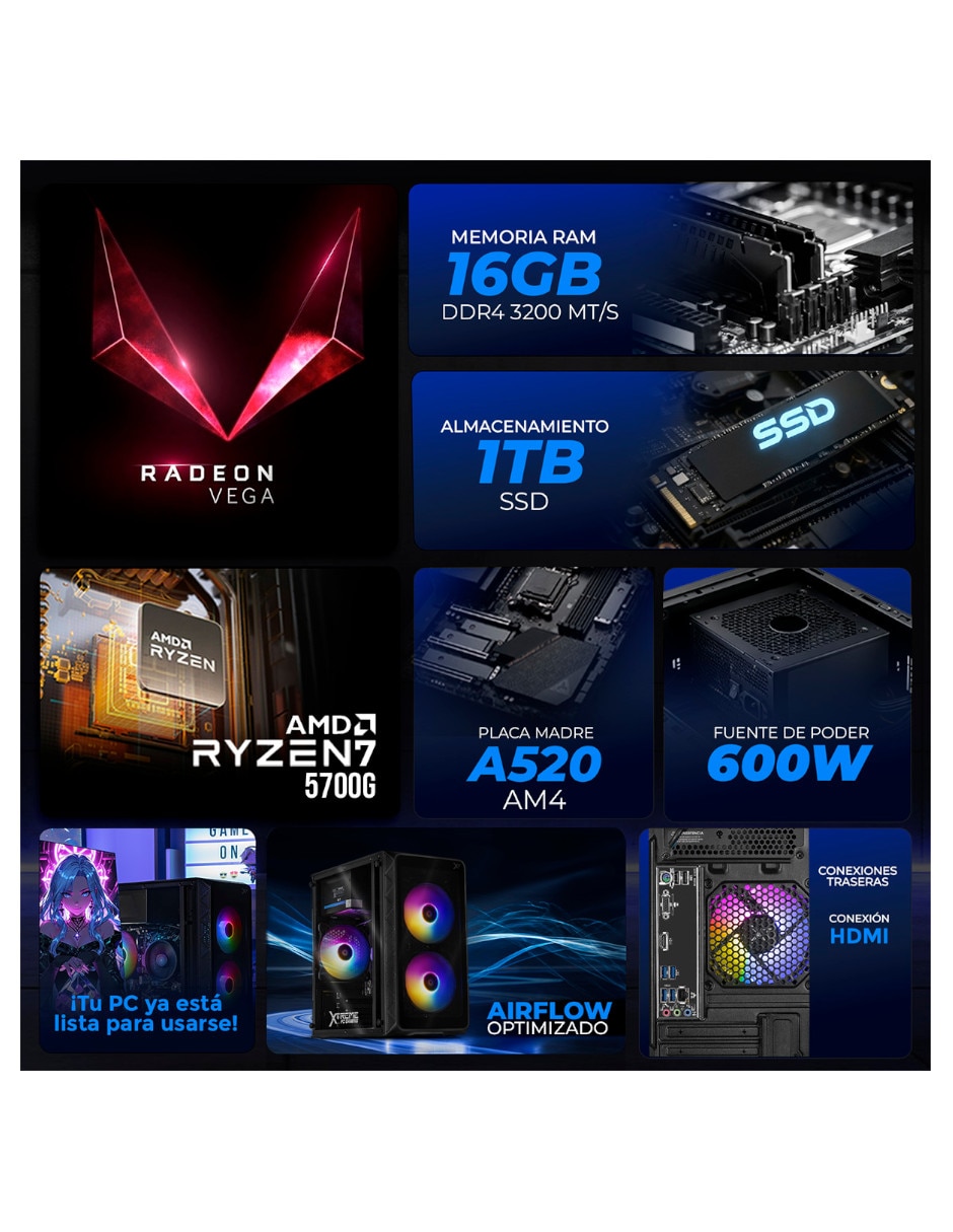 Computadora gamer Xtpcr716gbrenoirmcdb 23.8 pulgadas Full HD AMD Ryzen 7 16 GB RAM 1 TB SSD