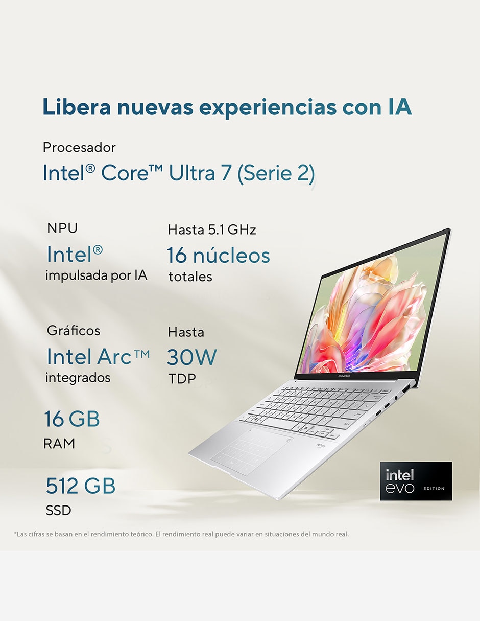 Laptop touch Asus 14 pulgadas WUXGA Intel Core Ultra 7 Intel Arc 16 GB RAM 512 GB SSD