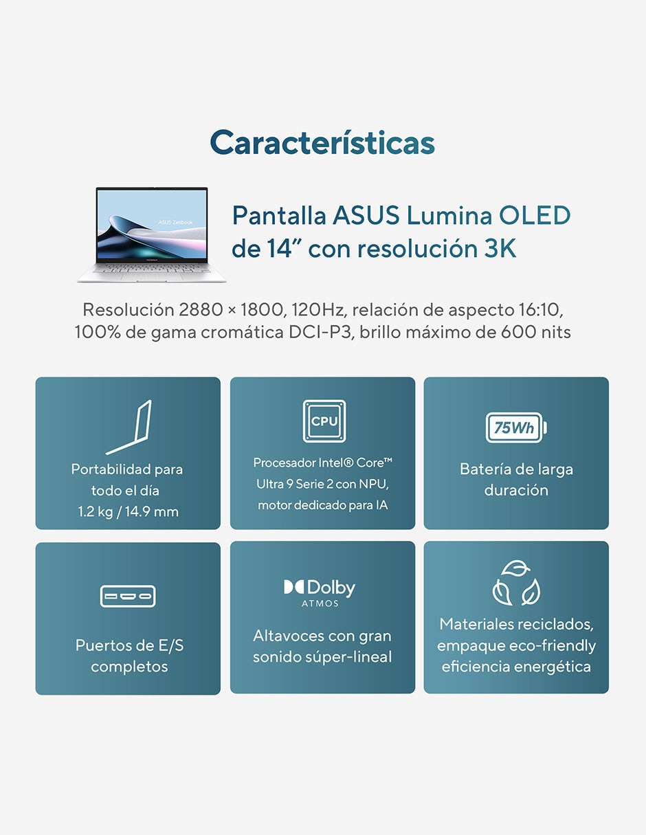 Laptop touch Asus 14 pulgadas WUXGA Intel Core Ultra 7 Intel Arc 16 GB RAM 512 GB SSD