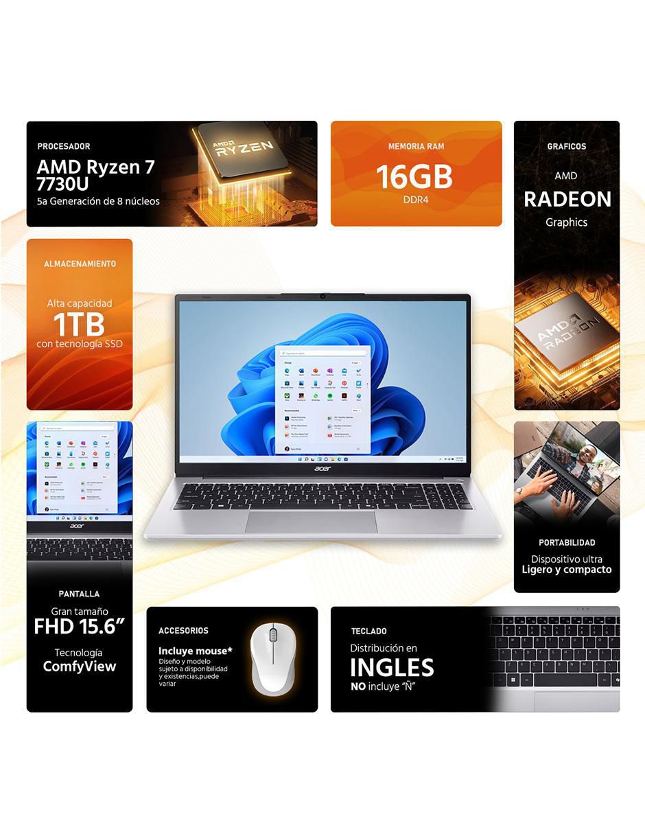 Laptop aspire 3 15.6 pulgadas Full HD AMD Ryzen 7 AMD Radeon 16 GB RAM1 TB SSD 2