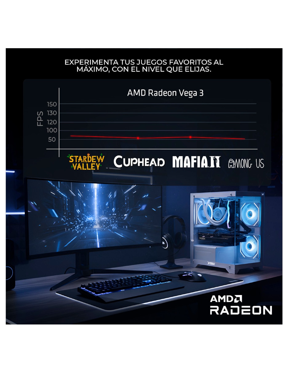 Computadora de escritorio Xtreme Lite AMD Athlon AMD Radeon Vega 3 16 GB RAM 500 GB SSD 9