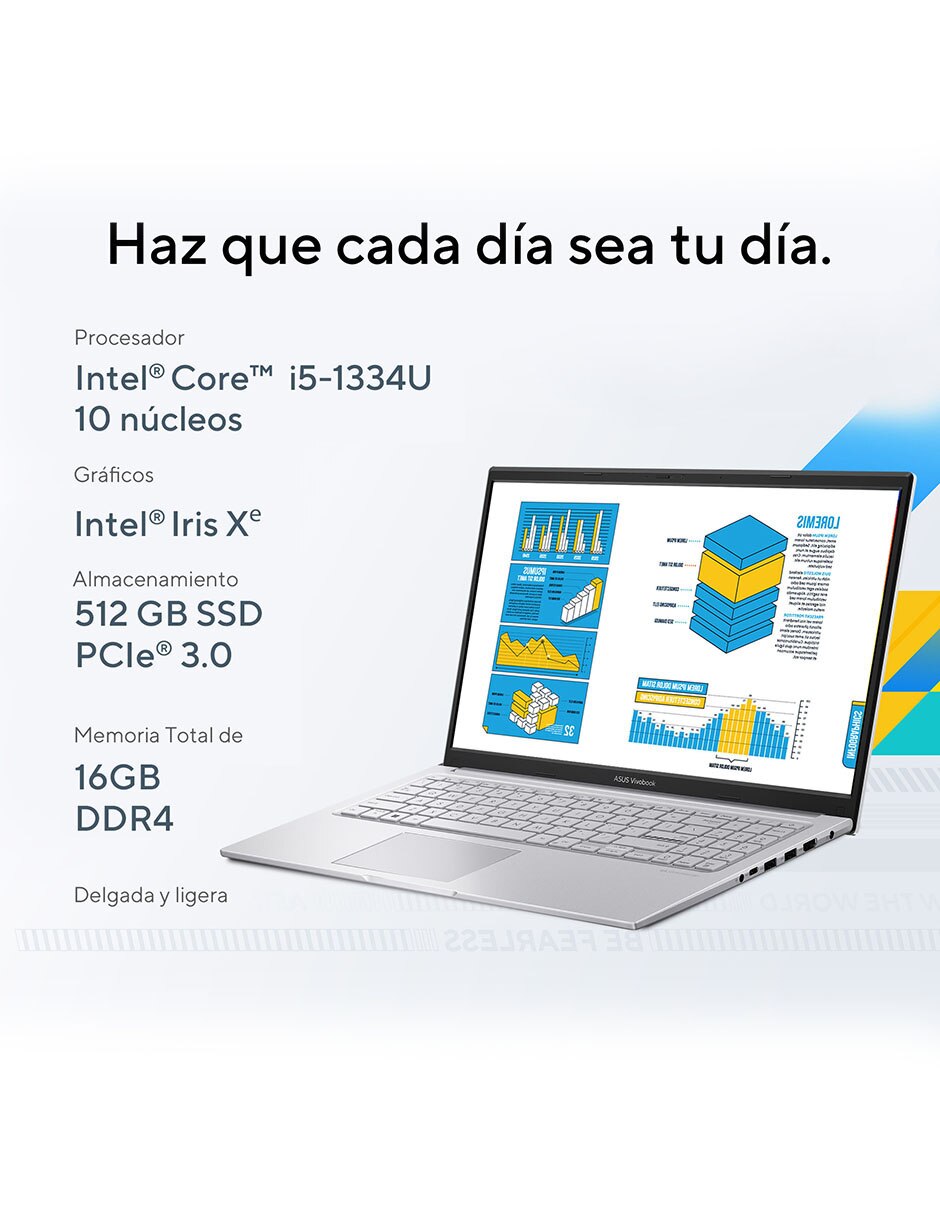 Laptop thin & light Asus Vivobook 15 15.6 pulgadas Full HD Intel Core i5 Intel Iris XE 16 GB RAM 512 GB SSD