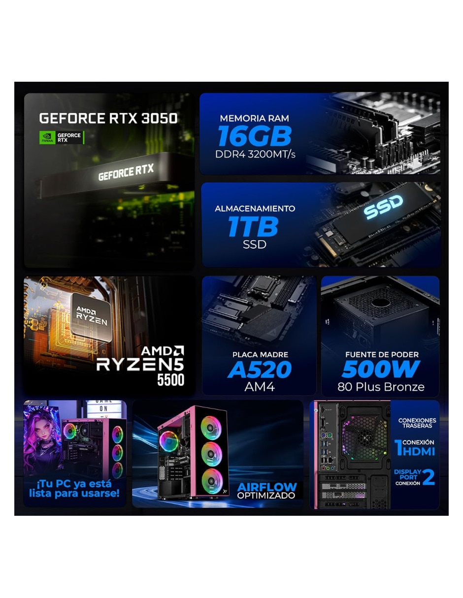 Computadora gamer Xtreme PC Gaming XTPCR516GB3050MDP 23.8 pulgadas Full HD AMD Ryzen 5 NVIDIA GeForce RTX 3050 16 GB RAM 1 TB SSD