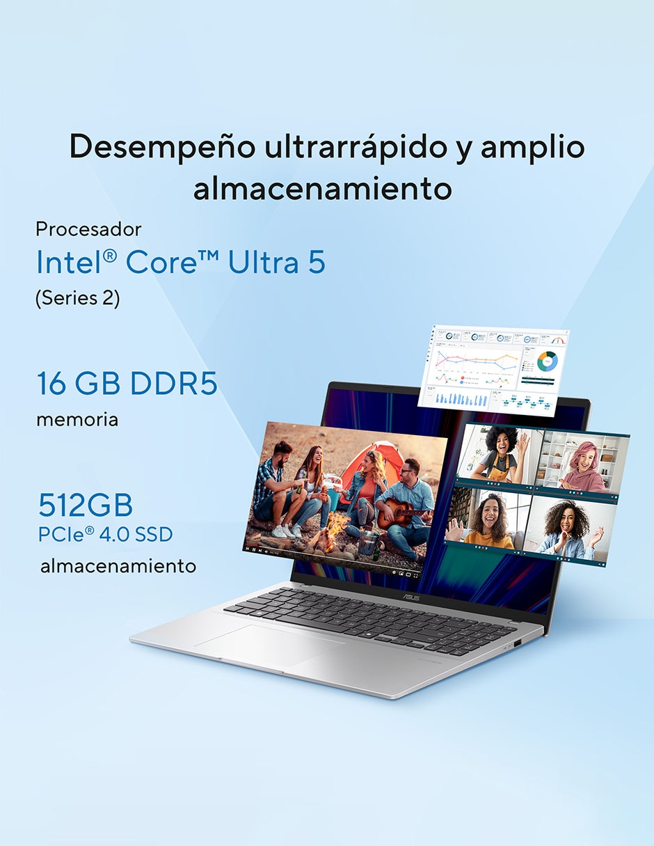 Laptop thin & light Asus Vivobook 16 16 pulgadas WUXGA Intel Core Ultra 5 16 GB RAM 512 GB SSD