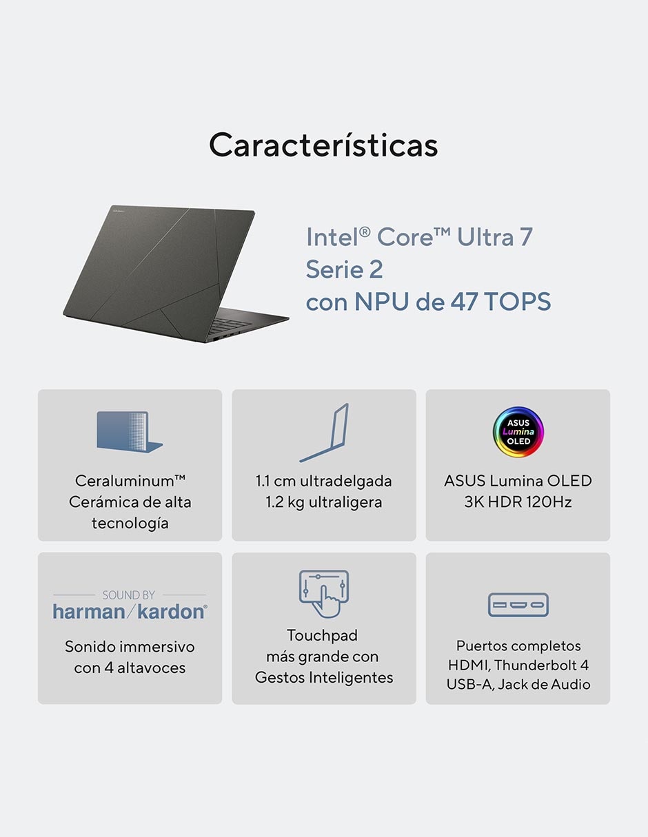 Laptop Touch Zenbook S 14 14 pulgadas 3K Intel Core Ultra 7 258V Intel Arc 32 GB RAM 1 TB 3