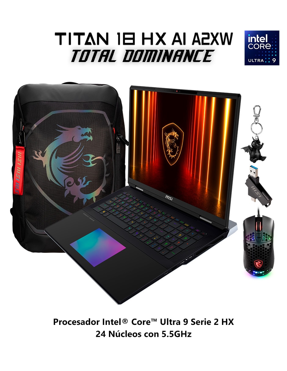 Laptop MSI Titan 18 Hx AI a2xwjg-256mx 18 pulgadas UHD+ Intel Core Ultra 9 NVIDIA GeForce RTX 5090 64 GB RAM 4 TB SSD