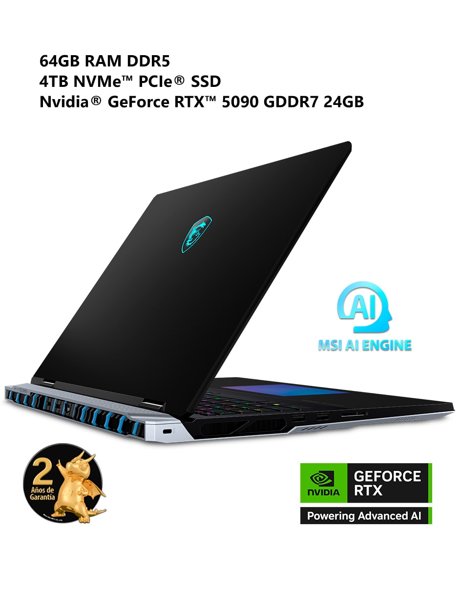Laptop MSI Titan 18 Hx AI a2xwjg-256mx 18 pulgadas UHD+ Intel Core Ultra 9 NVIDIA GeForce RTX 5090 64 GB RAM 4 TB SSD
