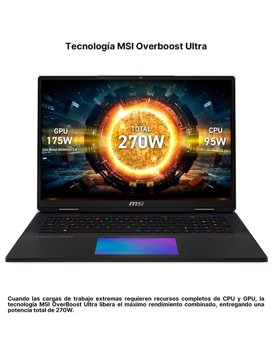 Laptop MSI Titan 18 Hx AI a2xwjg-256mx 18 pulgadas UHD+ Intel Core Ultra 9 NVIDIA GeForce RTX 5090 64 GB RAM 4 TB SSD
