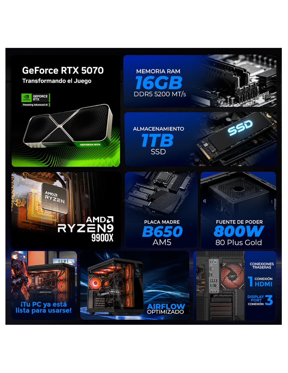 Computadora gamer XTBRR932GB55070B AMD Ryzen 9 NVIDIA GeForce RTX 5070 32 GB RAM 1 TB SSD