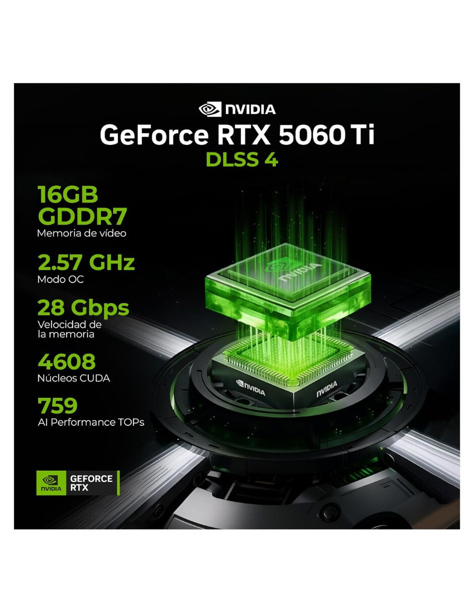 Computadora gamer DXTR532GB55060TIT7 Intel core ultra 7 NVIDIA GeForce RTX 5060 Ti 16 GB 1 TB 7