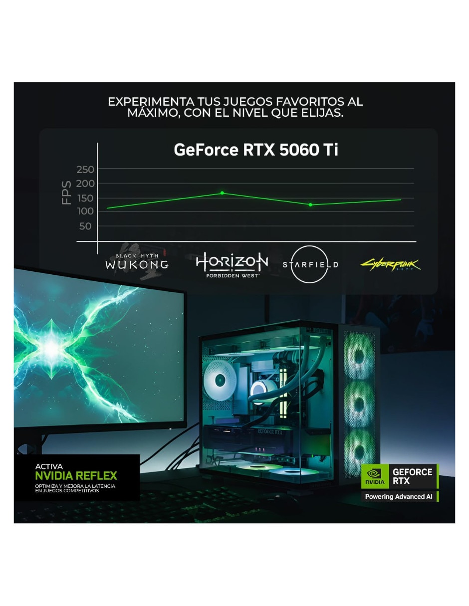 Computadora gamer DXTR532GB55060TIT7 Intel core ultra 7 NVIDIA GeForce RTX 5060 Ti 16 GB 1 TB 9