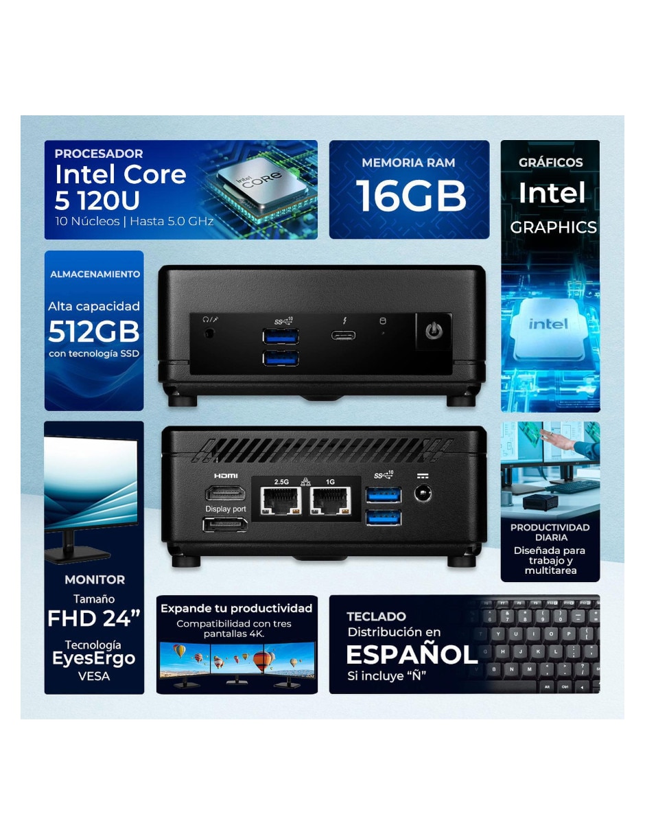 Computadora de escritorio Cubi512M-I516G512Mktm Intel Core i5 Intel Iris Xe 16 GB RAM 512 GB SSD 5