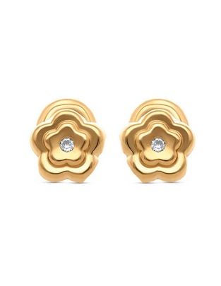 Broqueles de flor de oro amarillo 14 K con acabado brillante diamante Broqueles de flor de oro amarillo 14 K con acabado brillante diamante