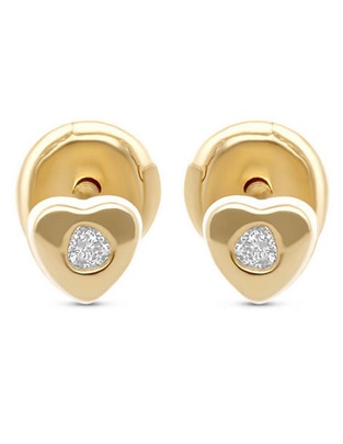 Broqueles de corazón de oro amarillo 14 K con acabado brillante diamante
