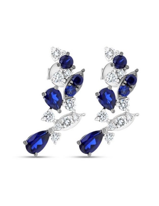 Aretes de flor de oro blanco 14 K con acabado brillante diamante 1
